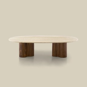 Salontafel Walnoot Met Travertin - 130 X 70cm.