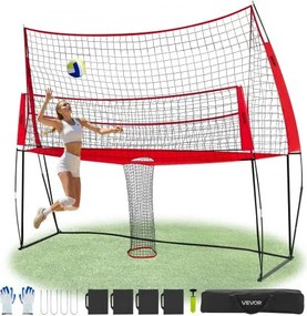 VEVOR 2-in-1 volleybaltrainingsnet, in hoogte verstelbare oefenapparatuur (1,98-2,04 m) met balretour, draagbaar netstation, eenvoudige installatie voor binnen- en buitengebruik