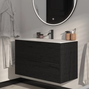 Saqu Lima badmeubel incl. keramische wastafel 100x51x61cm eiken zwart – mat zwarte greep