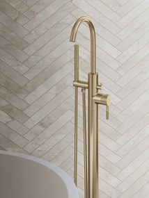 Saniclear Brass Curved vrijstaande badkraan geborsteld messing - mat goud