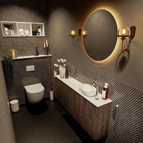 Mondiaz Fowy toiletmeubel 120cm dark brown met witte waskom rechts en kraangat