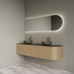 Gliss Design Alluro badmeubel ribbelfront met ronding rechts 160cm mist en zwart leisteen toppaneel