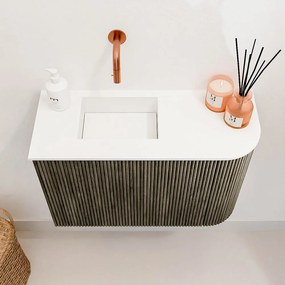 Mondiaz Joya 60cm toiletmeubel ronding rechts shadow met wastafel faye links zonder kraangat talc