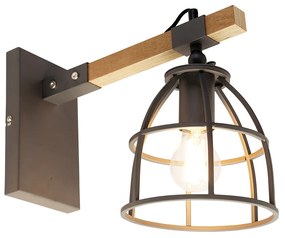 Smart wandlamp donkergrijs met hout verstelbaar incl. Wifi A60 - Arthur