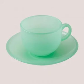 Set Van 4 Koffiekopjes 15 Cl Met Glazen Schotel Ainara Ambrosia Groen - Sklum