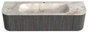 Mondiaz Kurve-dlux 160cm badmeubel ronding links/rechts shadow met 1 lade en 2 deuren en wastafel big medium midden 1 kraangat frappe