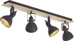 Plafondspot zwart met hout 4-lichts draai- en kantelbaar - Jakub