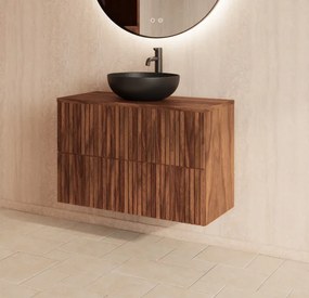 Gliss Design Hybris badkamermeubel met ribbelfront 60cm walnut