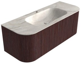 Mondiaz Kurve-dlux 120cm badmeubel ronding links/rechts ruby met 1 lade en 2 deuren en wastafel big small midden 1 kraangat ostra