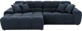 Goossens Excellent Bank Kubus - 40 X 40 Cm Stiksel blauw, stof, 1,5-zits, modern design met chaise longue links