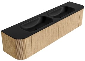Mondiaz Kurve 190cm badmeubel ronding links/rechts oak met 2 lades en deuren en wastafel big small dubbel 2 kraangaten urban