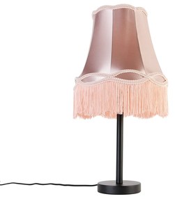 Stoffen Klassieke tafellamp zwart met granny kap roze 30 cm - Simplo Klassiek / Antiek E27 rond Binnenverlichting Lamp