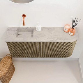 Mondiaz Joya DLux 90cm toiletmeubel ronding rechts dusk met wastafel faye links zonder kraangat glace