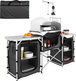 VEVOR Campingkeukentafel, opvouwbare buitenkooktafel met opbergtas, aluminium kookstation met 3 kasten en afneembaar windscherm, snel op te zetten voor picknicks, barbecues, enz.