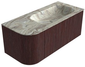 Mondiaz Kurve-dlux 105cm badmeubel ronding links ruby met 1 lade en deur en wastafel big small rechts zonder kraangat glace