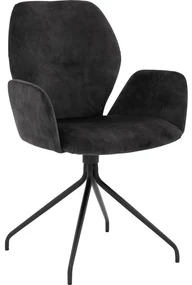 Goossens Eetkamerstoel Hera antraciet velvet stof met armleuning, modern design