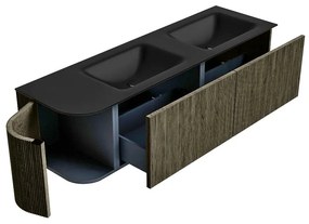 Mondiaz Kurve 155cm badmeubel ronding links shadow met 2 lades en 1 deur en wastafel cloud dubbel/rechts zonder kraangat urban