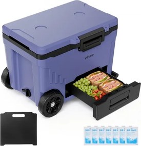 VEVOR 42,57 L passieve koelbox, draagbare geïsoleerde box voor kamperen en buitensporten, lekvrij, houdt 48 uur koel, geïsoleerde koelbox met ijsvak, stevig handvat en aparte droge en natte zones.
