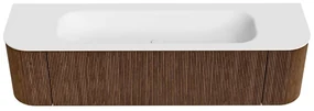Mondiaz Kurve 170cm badmeubel ronding links/rechts walnut met 1 lade en 2 deuren en wastafel big large midden 1 kraangat