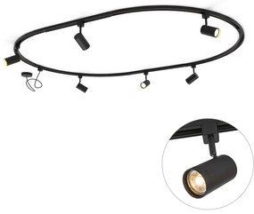 Modern railsysteem met 6 spots zwart 1-fase ovaal 100cm - Iconic Jeana