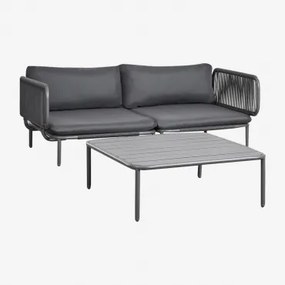 Tuinset Met Modulaire 2-delige Bank Met 2 Hoekfauteuils En Salontafel Roubly Grijs – Grafiet - Sklum