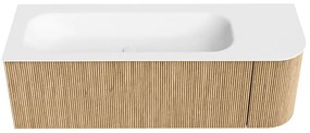 Mondiaz Kurve 135cm badmeubel ronding rechts oak met 1 lade en deur en wastafel big medium kraangat links