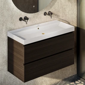 Fontana Kolo wastafelmeubel kasteel bruin 100cm mat witte wastafel 0 kraangaten