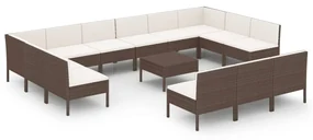 vidaXL 14-delige Loungeset met kussens poly rattan bruin