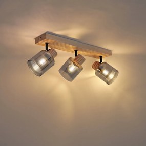 Moderne spot hout met smoke glas 3-lichts draai- en kantelbaar - Gracy