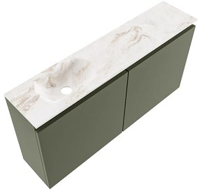 Mondiaz Ture DLux toiletmeubel 100cm army met wastafel frappe links met kraangat