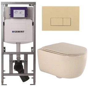 QeramiQ Dely Swirl Toiletset - 36.3x51.7cm - Geberit UP320 inbouwreservoir - met Burda frame - slimzitting - bedieningsplaat beige - rechthoekige knoppen - beige 0701131/SW1102366/SW1000770/SW1026259