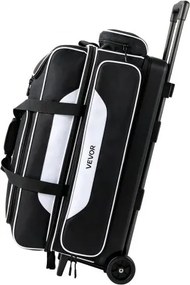 VEVOR bowlingtas met wielen voor 3 ballen, 600D Oxford, zwart + wit, voor schoenen tot maat 16 (VS) en accessoires, met telescopische handgreep (tot 1016 mm), dubbellaagse trays en versterkte naden.