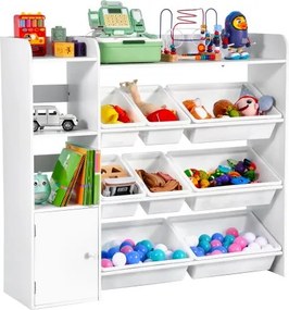 VEVOR Speelgoed Opbergkast, Speelgoedplank, 4-laags Multifunctionele Opbergkast met 8 Flexibele Plastic Bakken, Kast voor Slaapkamer, Klaslokaal, Kinderkamer, Wit