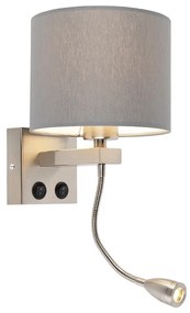 Smart wandlamp staal met grijze kap incl. Wifi A60 - Brescia