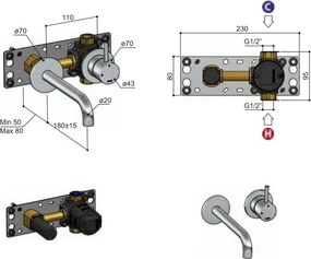 Hotbath Archie inbouw wastafelkraan met 18cm uitloop RVS