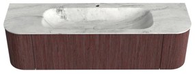 Mondiaz Kurve-dlux 160cm badmeubel ronding links/rechts ruby met 1 lade en 2 deuren en wastafel big medium midden 1 kraangat opalo
