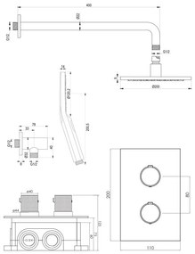 Brauer Black Carving complete inbouw regendouche set 33 met 20cm douchekop, gebogen muurarm en 3 standen handdouche mat zwart