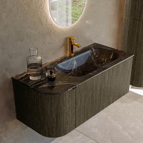 Mondiaz Kurve-dlux 105cm badmeubel ronding links shadow met 1 lade en deur en wastafel big small kraangat rechts lava