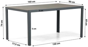 Tuinset 4 personen 160 cm Aluminium/textileen Grijs Domani Furniture Verde/Solare