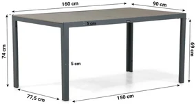 Tuinset 4 personen 160 cm Aluminium/textileen Grijs Hartman Alice/Solare