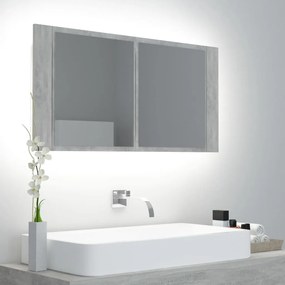 vidaXL Badkamerkast met spiegel en LED 90x12x45 cm betongrijs