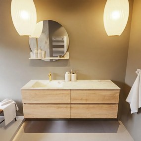 Mondiaz Vica DLux badmeubel 150cm washed oak 4 lades met wastafel frappe links 1 kraangat