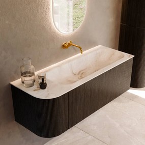 Mondiaz Kurve-dlux 125cm badmeubel ronding links shadow met 1 lade en deur en wastafel big medium rechts zonder kraangat frappe