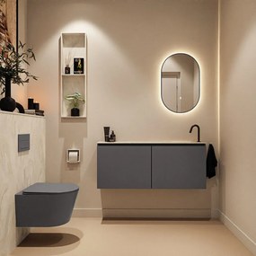 Mondiaz Ture DLux toiletmeubel 120cm dark grey met wastafel ostra rechts met kraangat