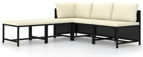 vidaXL 5-delige Loungeset met kussens poly rattan zwart