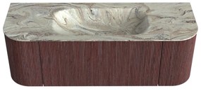 Mondiaz Kurve-dlux 130cm badmeubel ronding links/rechts ruby met 1 lade en 2 deuren en wastafel big small midden zonder kraangat glace
