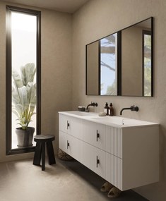 Muebles Avila badmeubel ribbelfront 160cm wit mat met dubbele wastafel zonder kraangaten