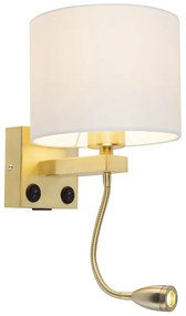 Gouden wandlamp USB met witte kap - Brescia Combi