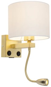 LED Gouden wandlamp USB met witte kap - Brescia Combi Modern E27 rond Binnenverlichting Lamp