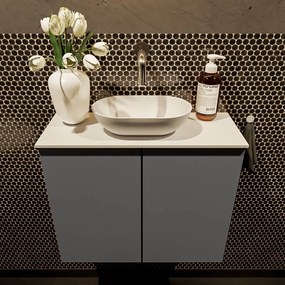 Mondiaz Fowy toiletmeubel 60cm dark grey met witte waskom midden zonder kraangat